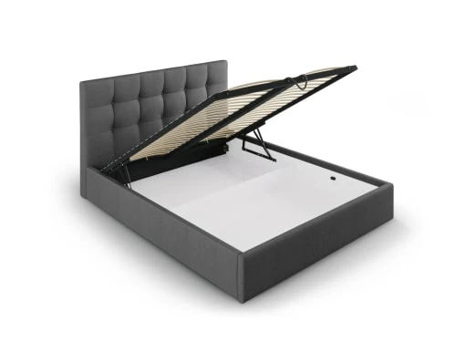 Lit Coffre Avec Tête De Lit 160x200 Cm En Tissu Structuré Gris Foncé 2 Lit Coffre Avec Tête De Lit 160x200 Cm En Tissu Structuré Gris Foncé – Image 2