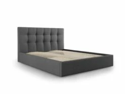 Lit Coffre Avec Tête De Lit 160x200 Cm En Tissu Structuré Gris Foncé