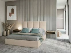 Lit Coffre Avec Tête De Lit 160x200 Cm En Velours Beige -Doublures De Lit Soldes 2024 lit coffre avec tete de lit 160x200 cm en velours beige 2