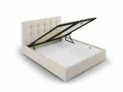 Lit Coffre Avec Tête De Lit 180x200 Cm En Tissu Structuré Beige -Doublures De Lit Soldes 2024 lit coffre avec tete de lit 180x200 cm en tissu structure beige 1