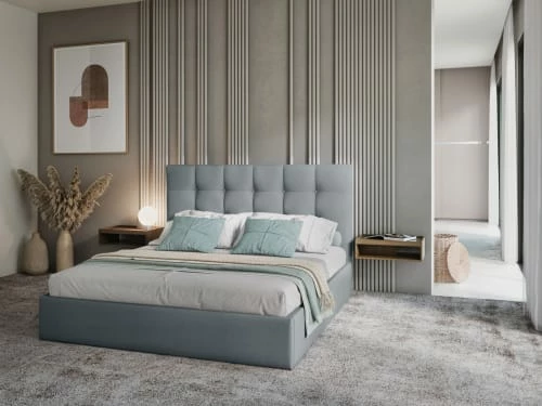 Lit Coffre Avec Tête De Lit 180x200 Cm En Tissu Structuré Bleu Clair 3 Lit Coffre Avec Tête De Lit 180x200 Cm En Tissu Structuré Bleu Clair – Image 3