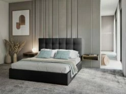 Lit Coffre Avec Tête De Lit 180x200 Cm En Tissu Structuré Gris Foncé -Doublures De Lit Soldes 2024 lit coffre avec tete de lit 180x200 cm en tissu structure gris fonce 2