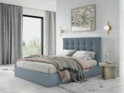 Lit Coffre Avec Tête De Lit 180x200 Cm En Velours Bleu -Doublures De Lit Soldes 2024 lit coffre avec tete de lit 180x200 cm en velours bleu 2