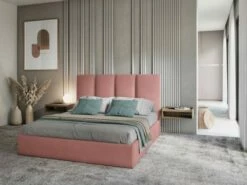 Lit Coffre Avec Tête De Lit 180x200 Cm En Velours Rose -Doublures De Lit Soldes 2024 lit coffre avec tete de lit 180x200 cm en velours rose 2