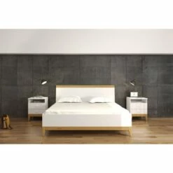 Lit Coffre Avec Tête De Lit Sommier Massif Blanc 160x200cm -Doublures De Lit Soldes 2024 lit coffre avec tete de lit sommier massif blanc 160x200cm 3