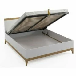 Lit Coffre Avec Tête De Lit Sommier Massif Blanc 180x200cm