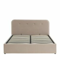 Lit Coffre Capitonné En Velours 160x200cm Beige