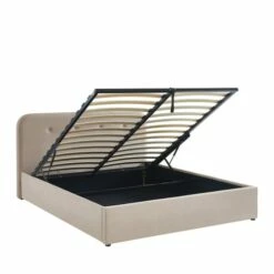 Lit Coffre Capitonné En Velours 160x200cm Beige -Doublures De Lit Soldes 2024 lit coffre capitonne en velours 160x200cm beige 3