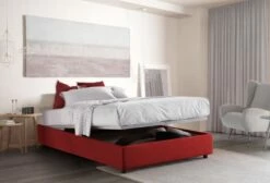 Lit Coffre Cm 140x190 En Tissu Rouge