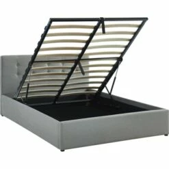 Lit Coffre Gris Clair 140x190 Avec Sommier Et Tête De Lit