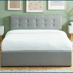 Lit Coffre Gris Clair 140x190 Avec Sommier Et Tête De Lit -Doublures De Lit Soldes 2024 lit coffre gris clair 140x190 avec sommier et tete de lit 3