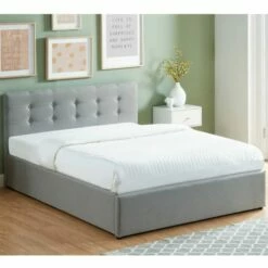 Lit Coffre Gris Clair 140x190 Avec Sommier Et Tête De Lit -Doublures De Lit Soldes 2024 lit coffre gris clair 140x190 avec sommier et tete de lit 4