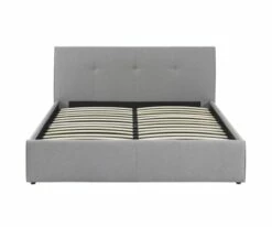 Lit Coffre Tissu Gris Chiné 140x190 Sommier Inclus