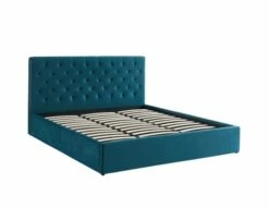 Lit Coffre Velours Bleu Paon Sommier 180x200cm Inclus -Doublures De Lit Soldes 2024 lit coffre velours bleu paon sommier 180x200cm inclus 4