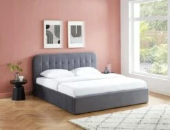 Lit Coffre Velours Gris Sommier 180x200cm Inclus -Doublures De Lit Soldes 2024 lit coffre velours gris sommier 180x200cm inclus 1
