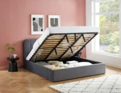 Lit Coffre Velours Gris Sommier 180x200cm Inclus -Doublures De Lit Soldes 2024 lit coffre velours gris sommier 180x200cm inclus 3