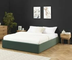 Lit Coffre Velours Vert Forêt 160x200 Sommier Inclus -Doublures De Lit Soldes 2024 lit coffre velours vert foret 160x200 sommier inclus 2