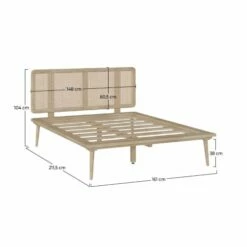 Lit Double 140x190 Cm En Bois Et Cannage -Doublures De Lit Soldes 2024 lit double 140x190 cm en bois et cannage 2
