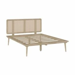 Lit Double 140x190 Cm En Bois Et Cannage -Doublures De Lit Soldes 2024 lit double 140x190 cm en bois et cannage 3