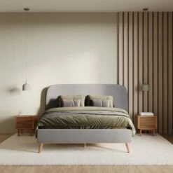 Lit Double 140x190 Cm En Tissu Gris -Doublures De Lit Soldes 2024 lit double 140x190 cm en tissu gris 3