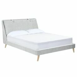 Lit Double 160x200 Cm En Tissu Gris Clair -Doublures De Lit Soldes 2024 lit double 160x200 cm en tissu gris clair 2