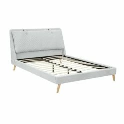 Lit Double 160x200 Cm En Tissu Gris Clair -Doublures De Lit Soldes 2024 lit double 160x200 cm en tissu gris clair 4