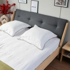 Lit Double 160x200 Placage Chêne Avec Tête De Lit En Tissu Gris -Doublures De Lit Soldes 2024 lit double 160x200 placage chene avec tete de lit en tissu gris 2