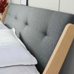 Lit Double 160x200 Placage Chêne Avec Tête De Lit En Tissu Gris -Doublures De Lit Soldes 2024 lit double 160x200 placage chene avec tete de lit en tissu gris 3