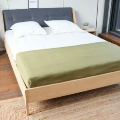 Lit Double 160x200 Placage Chêne Avec Tête De Lit En Tissu Gris -Doublures De Lit Soldes 2024 lit double 160x200 placage chene avec tete de lit en tissu gris 5