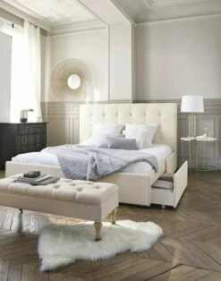 Lit Double Capitonné Ivoire Avec Rangements, Couchage 180x200 -Doublures De Lit Soldes 2024 lit double capitonne ivoire avec rangements couchage 180x200 1000 6 39 199586 4