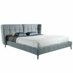 Lit En Tissu Gris/bleu Effet Matelassé 180x200, Sommier Inclus
