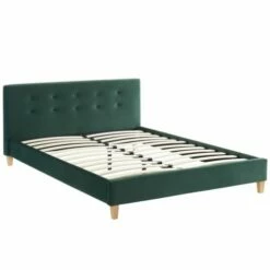 Lit En Velours Vert 140x190 Avec Sommier à Lattes Et Tête De Lit -Doublures De Lit Soldes 2024 lit en velours vert 140x190 avec sommier a lattes et tete de lit 2