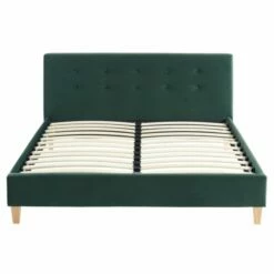 Lit En Velours Vert 140x190 Avec Sommier à Lattes Et Tête De Lit -Doublures De Lit Soldes 2024 lit en velours vert 140x190 avec sommier a lattes et tete de lit 3