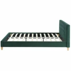 Lit En Velours Vert 140x190 Avec Sommier à Lattes Et Tête De Lit -Doublures De Lit Soldes 2024 lit en velours vert 140x190 avec sommier a lattes et tete de lit 4