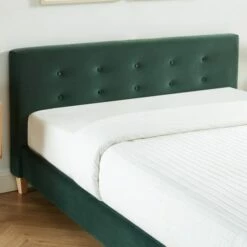Lit En Velours Vert 140x190 Avec Sommier à Lattes Et Tête De Lit -Doublures De Lit Soldes 2024 lit en velours vert 140x190 avec sommier a lattes et tete de lit 5