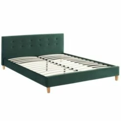 Lit En Velours Vert 160x200 Avec Sommier à Lattes Et Tête De Lit -Doublures De Lit Soldes 2024 lit en velours vert 160x200 avec sommier a lattes et tete de lit 2