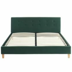 Lit En Velours Vert 160x200 Avec Sommier à Lattes Et Tête De Lit -Doublures De Lit Soldes 2024 lit en velours vert 160x200 avec sommier a lattes et tete de lit 3