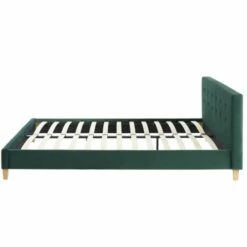 Lit En Velours Vert 160x200 Avec Sommier à Lattes Et Tête De Lit -Doublures De Lit Soldes 2024 lit en velours vert 160x200 avec sommier a lattes et tete de lit 4