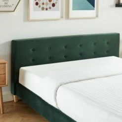 Lit En Velours Vert 160x200 Avec Sommier à Lattes Et Tête De Lit -Doublures De Lit Soldes 2024 lit en velours vert 160x200 avec sommier a lattes et tete de lit 5