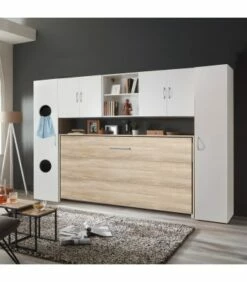 Lit Escamotable Horizontal 1 Place - 90x200 - Blanc -Doublures De Lit Soldes 2024 lit escamotable horizontal 1 place 90x200 marron