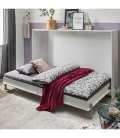 Lit Escamotable Horizontal 120x200 - L212 Cm - Blanc -Doublures De Lit Soldes 2024 lit escamotable horizontal 120x200 l212 cm blanc 3