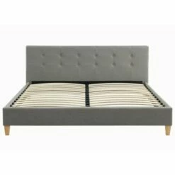 Lit Gris Clair 160x200 Avec Sommier à Lattes Et Tête De Lit -Doublures De Lit Soldes 2024 lit gris clair 160x200 avec sommier a lattes et tete de lit 2