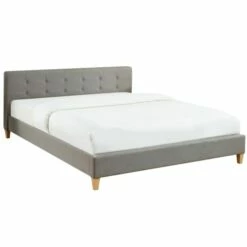 Lit Gris Clair 160x200 Avec Sommier à Lattes Et Tête De Lit