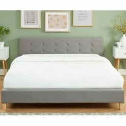 Lit Gris Clair 160x200 Avec Sommier à Lattes Et Tête De Lit -Doublures De Lit Soldes 2024 lit gris clair 160x200 avec sommier a lattes et tete de lit 3