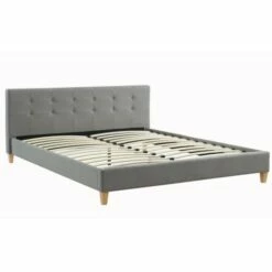 Lit Gris Clair 160x200 Avec Sommier à Lattes Et Tête De Lit -Doublures De Lit Soldes 2024 lit gris clair 160x200 avec sommier a lattes et tete de lit 4