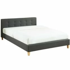 Lit Gris Foncé 140x190 Avec Sommier à Lattes Et Tête De Lit