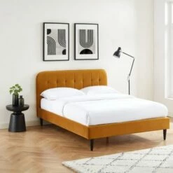 Lit Matelassé En Velours 140x190cm Jaune Moutarde -Doublures De Lit Soldes 2024 lit matelasse en velours 140x190cm jaune moutarde 3