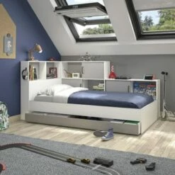 Lit Rangement 90x200 Effet Bois Gris -Doublures De Lit Soldes 2024 lit rangement 90x200 effet bois gris 1