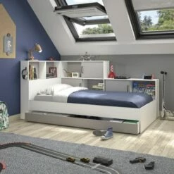 Lit Rangement 90x200 Effet Bois Gris -Doublures De Lit Soldes 2024 lit rangement 90x200 effet bois gris 3