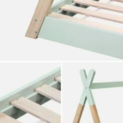 Lit Tipi 90x190 En Bois Massif, Pin Naturel Vert Céladon -Doublures De Lit Soldes 2024 lit tipi 90x190 en bois massif pin naturel vert celadon 2